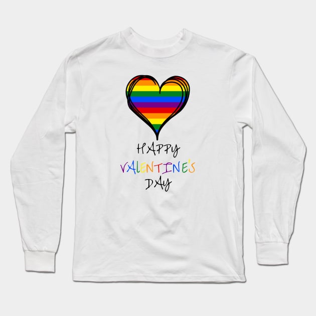 "Happy Valentine's Day" Rainbow Colors Long Sleeve T-Shirt by FoxyChroma